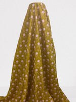 Mini Pink Roses on Burnt Mustard Printed Cotton