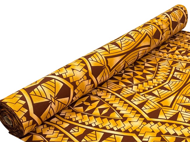 Mustard & Brown Pacific Island Cotton Dobby