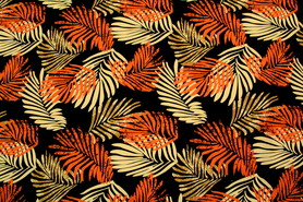 Orange & Beige on Brown Pasifika Palms Cotton