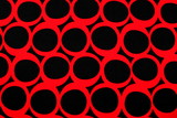 Red Retro Circles on Black Printed Cotton