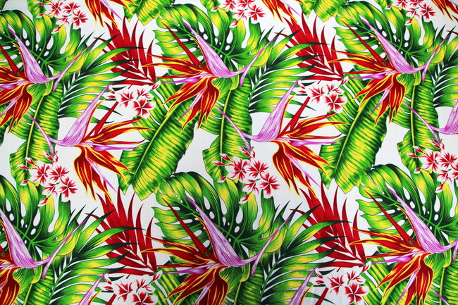 White Tropical Palms Printed Cotton