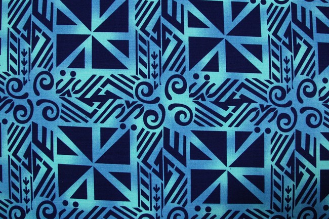 Blues & Navy "Geometric" Island Style Cotton Dobby