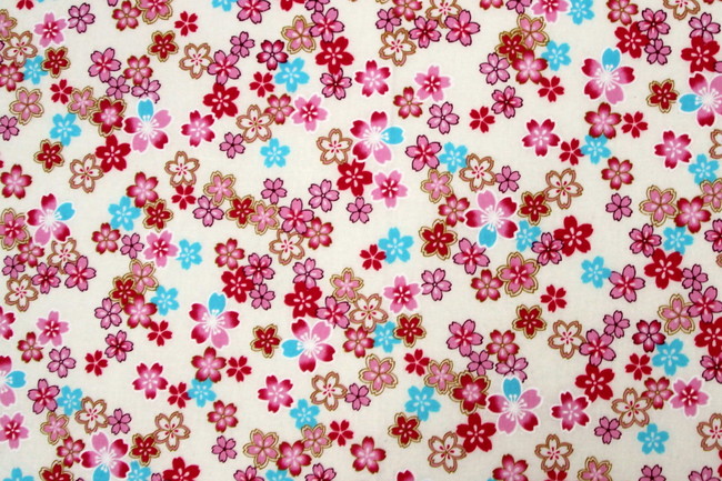 Mini Pink Tone Floral on White Printed Cotton