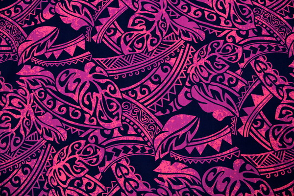 Pink Tones on Navy Pasifika Leaf Design Cotton