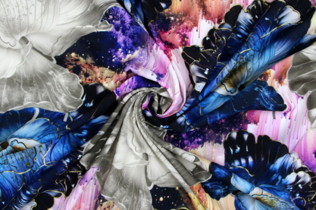 Large Multi Flowers on Digital Printed Rayon