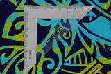 Turquoise & Yellow on Navy Pasifika Leaf Design Cotton