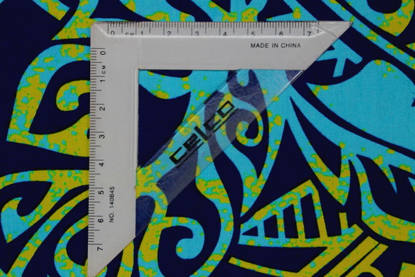 Turquoise & Yellow on Navy Pasifika Leaf Design Cotton