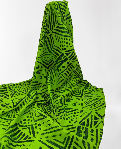 Green Tones on Lime Pacific Island Cotton Dobby