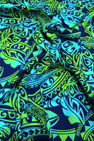 Turquoise & Yellow on Navy Pasifika Leaf Design Cotton