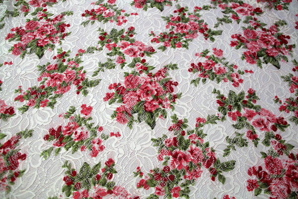 Roses on White Stretch Lace