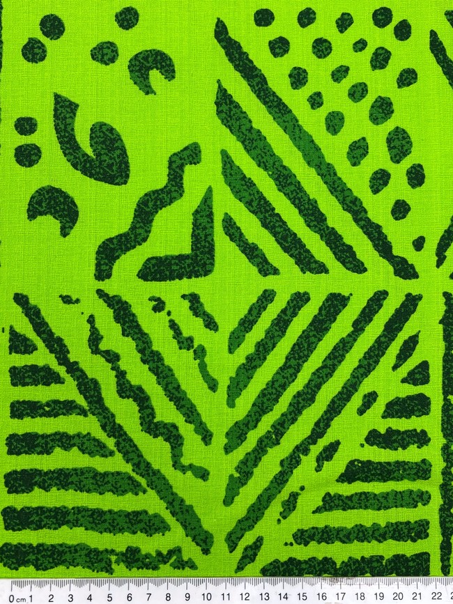 Green Tones on Lime Pacific Island Cotton Dobby