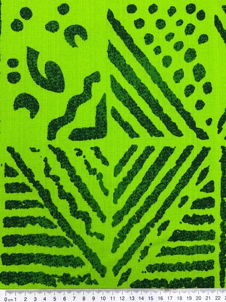 Green Tones on Lime Pacific Island Cotton Dobby