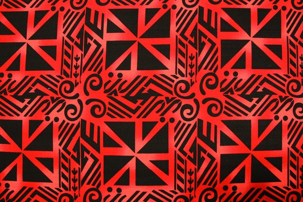 Red's & Black "Geometric" Island Style Cotton Dobby