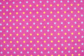 Blue & Yellow Stars on Hot Pink Printed Flannelette