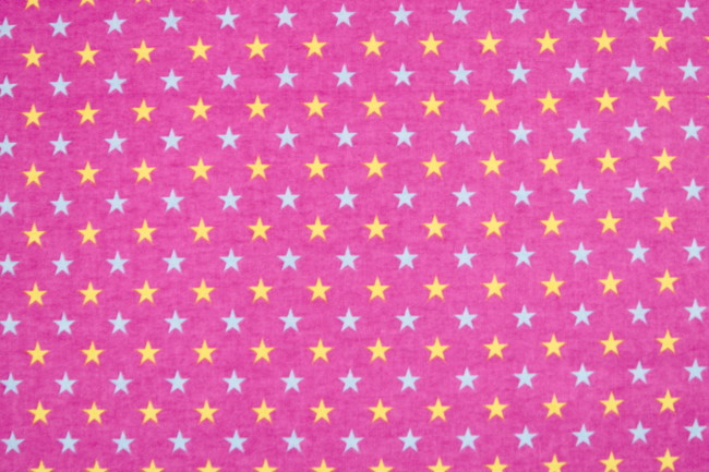 Blue & Yellow Stars on Hot Pink Printed Flannelette