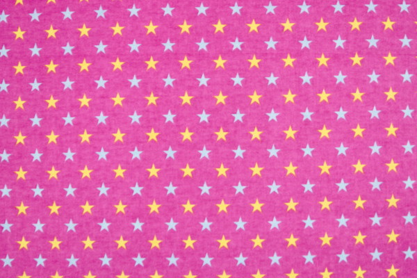 Blue & Yellow Stars on Hot Pink Printed Flannelette