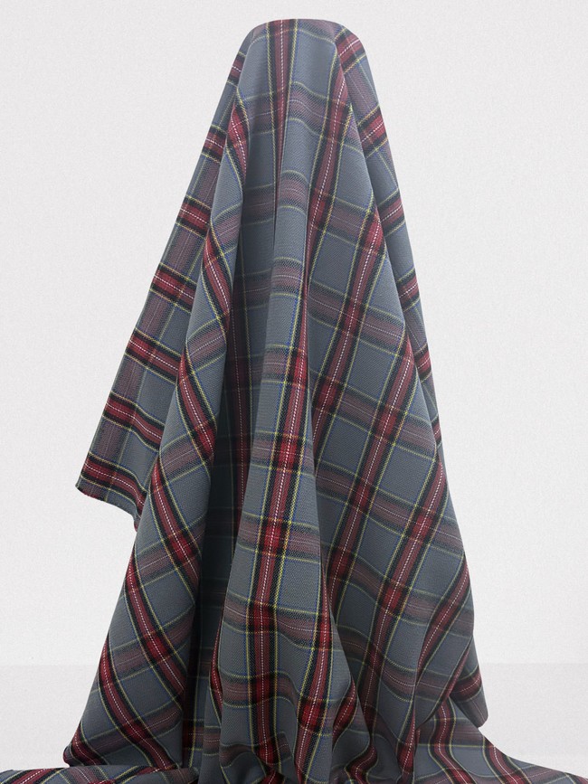 Red, Royal & Gold on Grey Brushed Cotton Check