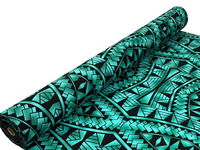 Teals & Black Pacific Island Cotton Dobby