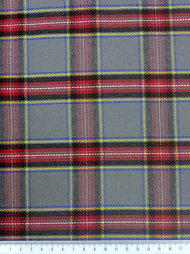 Red, Royal & Gold on Grey Brushed Cotton Check