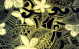 Olives & Greens Pacific Design on Black Printed Cotton