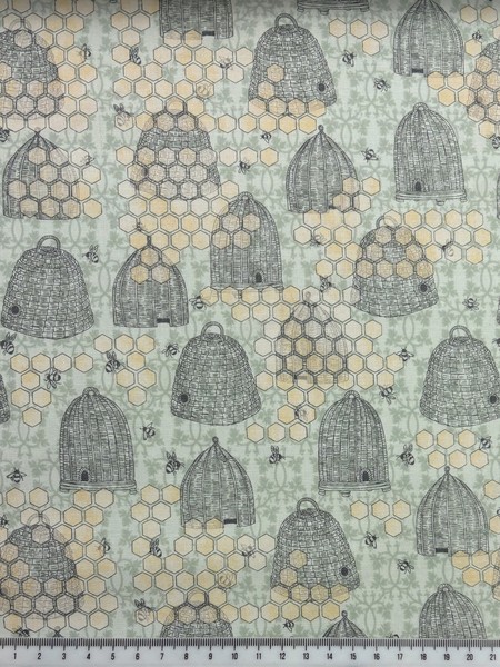 Honeycomb & Hives on Palest Green Printed Cotton