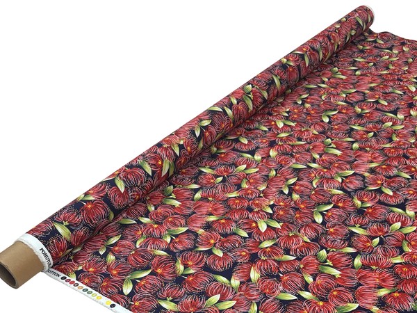 Pohutukawa on Dark Navy Kiwiana Cotton