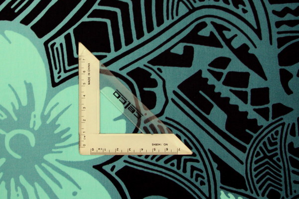 Aqua Blue & Black Pacific Design On Dark Airforce Printed Cotton