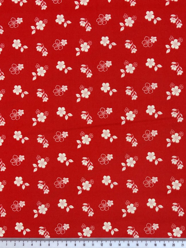 Sweet Flowers on Tomato Red Printed Cotton