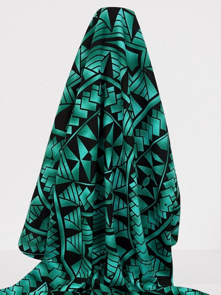 Teals & Black Pacific Island Cotton Dobby