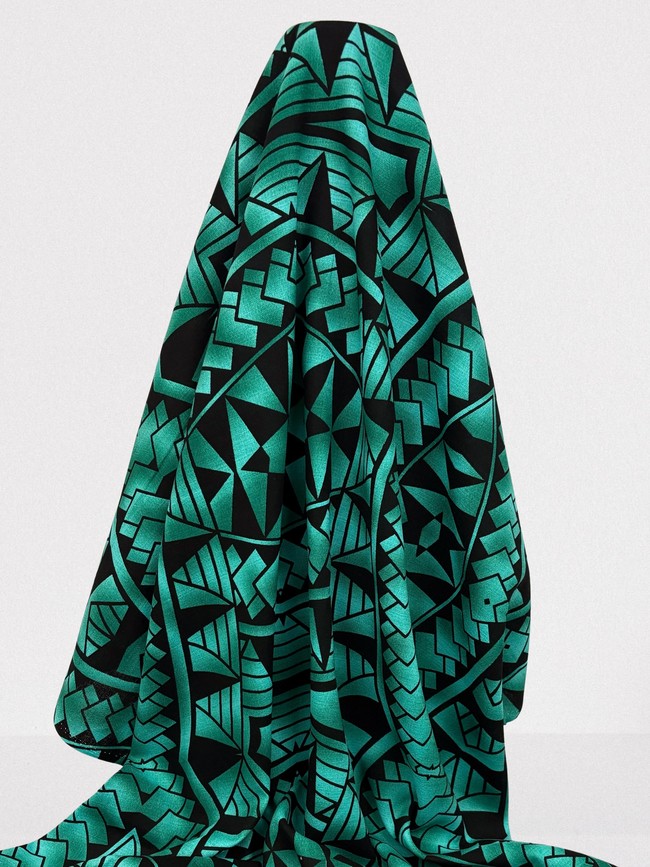 Teals & Black Pacific Island Cotton Dobby