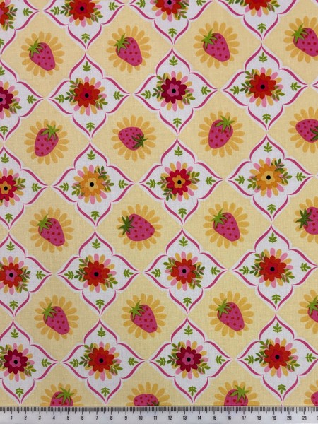 Floral Strawberries Printed Cotton