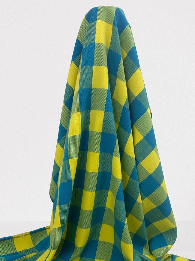 Lemon & Turquoise Brushed Cotton Check