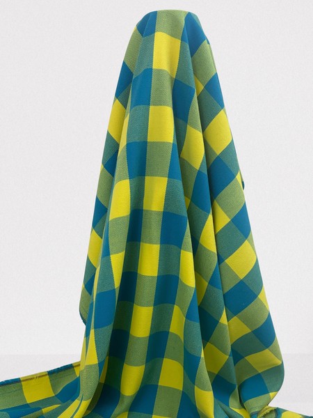 Lemon & Turquoise Brushed Cotton Check
