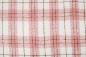 Pink, White & Light Brown Checked Wool Blend