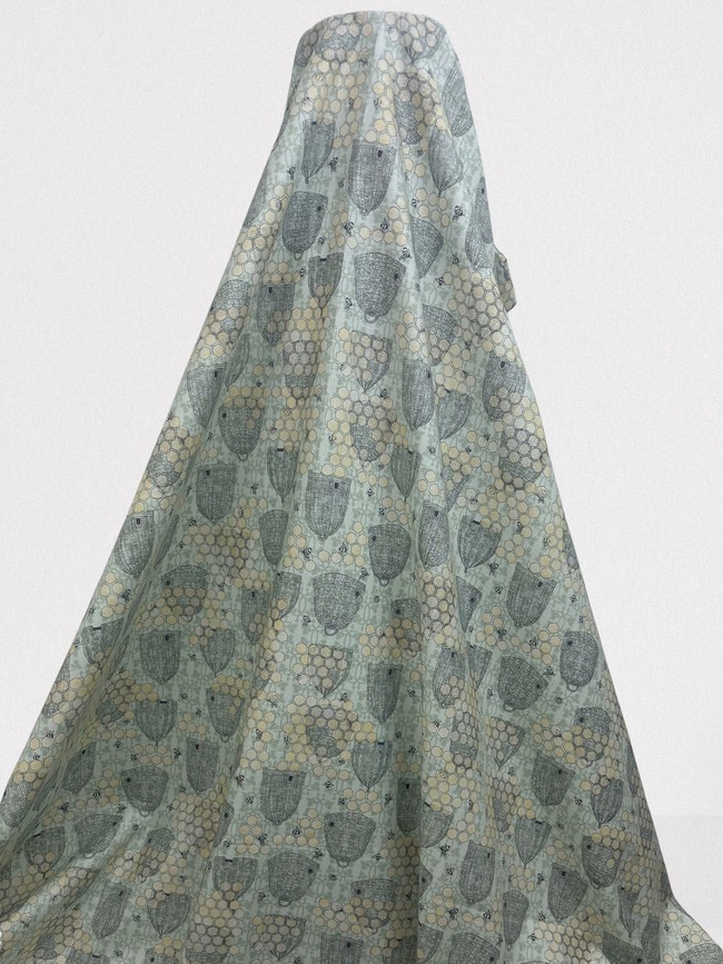 Honeycomb & Hives on Palest Green Printed Cotton