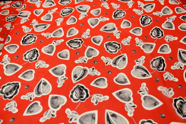 Heart Flowers on Coral Printed Polyester