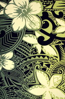 Olives & Greens Pacific Design on Black Printed Cotton