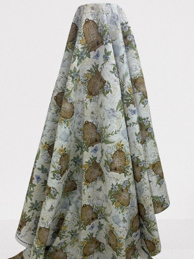 Rustic Beehives & Flowers Printed Cotton