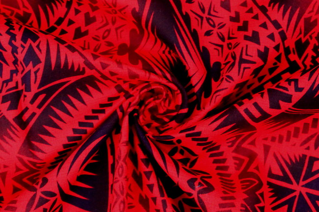 Samoan Inspired Red & Black Printed Pasifika Dobby