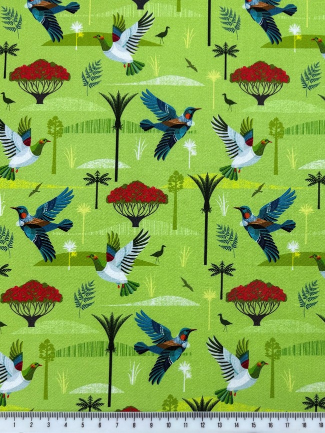 Bird Life, Land & Sea Kiwiana Cotton