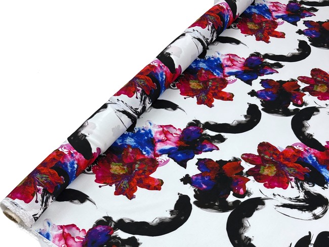 Bright Abstract Floral on White Digital Printed Viscose