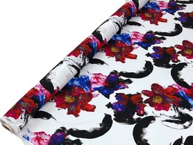 Bright Abstract Floral on White Digital Printed Viscose
