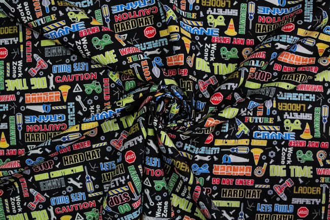 Construction Crew Words Printed Cotton