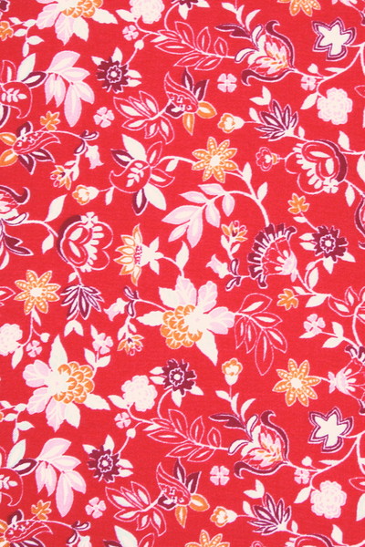 Floral Burst on Spanish Red Printed Rayon with Crepe Finish
