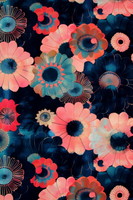 Salmon, Red, Blue & Teal Tones Floral Digital Printed Rayon