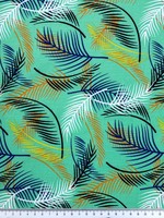 Fronds of Blue, Orange & Black on Jade Rayon