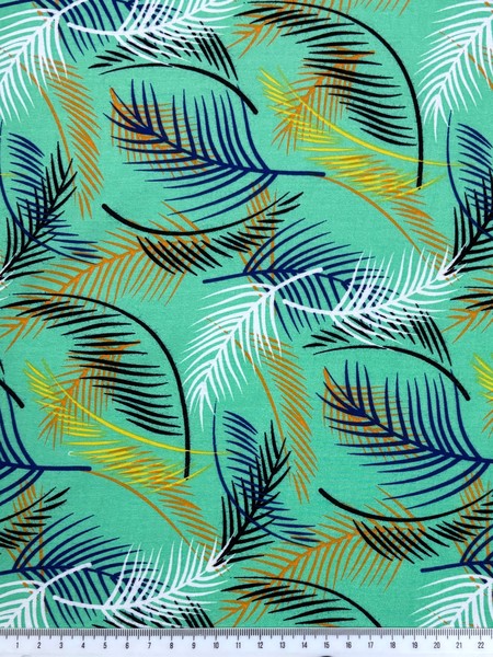 Fronds of Blue, Orange & Black on Jade Rayon