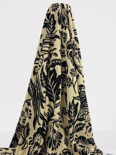 Parrots in Black on Butterscotch Digital Printed Viscose