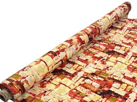 Rust & Lemon Lime Toned Blocks Printed Linen Blend