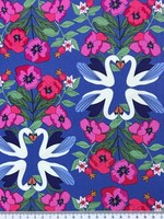 Swans & Poppies on Blue Indigo Printed Cotton